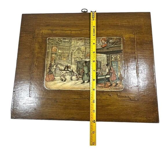 Anton Pieck Print Wooden Plaque Horse Drawn Carriage Market Shop Scene Antique - Picture 5 of 5